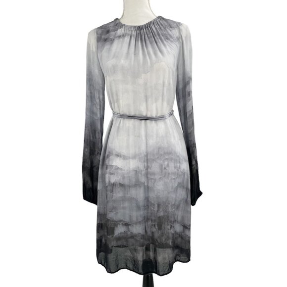 Bella Dahl Gathered Gray Ombre Glacier Print Belted Dress Womens Size XS - Picture 2 of 10